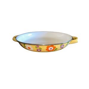 Vintage 70’s Italy Enamelwear Floral Yellow Sauté Pan